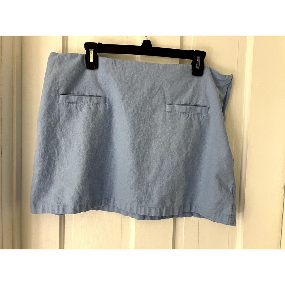 A New Day Linen Mini Skirt Womens 16 Light Blue Coastal Preppy Summer Golf